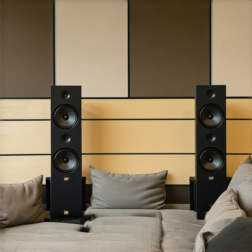 Room showing acoustic treatments and speaker positioning for clarity