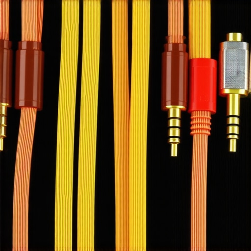 Organized Copper Speaker Wiring Close-up image of neatly organized copper speaker cables with banana plugs in a home theater