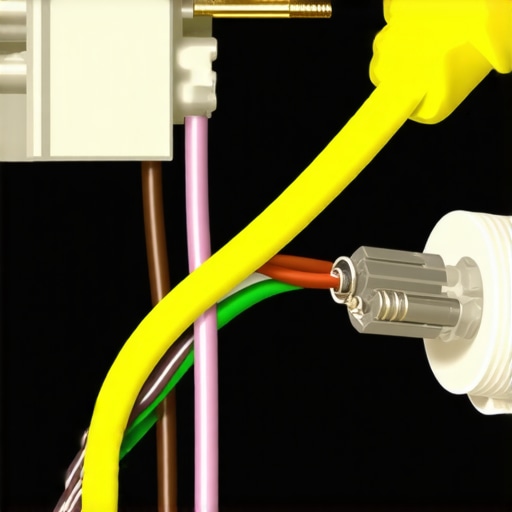 Close-up of a person stripping and connecting heavy-gauge speaker wire to banana plugs for audio setup.