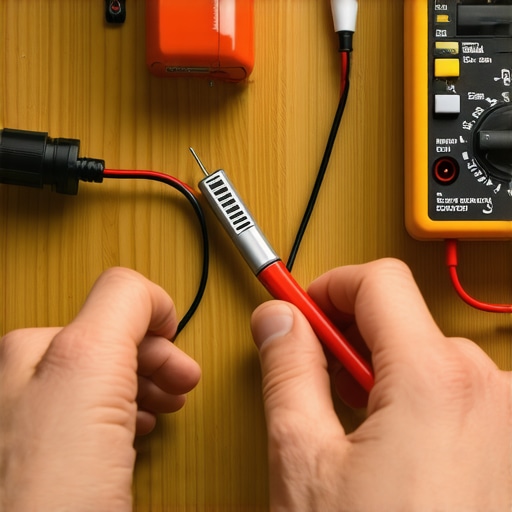 Speaker Wire Polarity Test with Battery Hands testing speaker wiring polarity using a 9V battery for phase confirmation