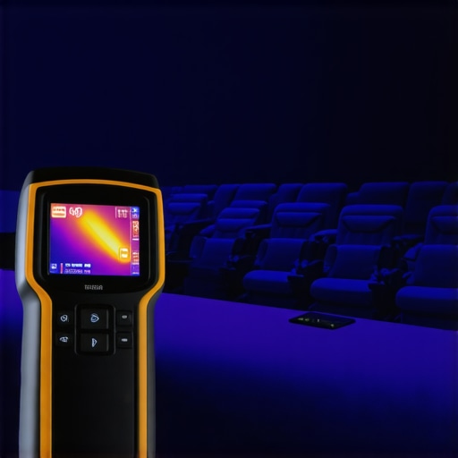 Thermal camera inspecting home theater gear Person using thermal imaging device to monitor temperature of home audio system components