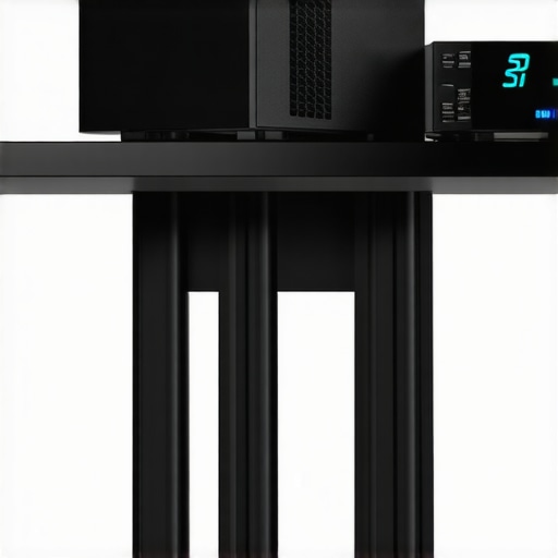 An active cooling fan unit sitting on top of an AV receiver in a media rack
