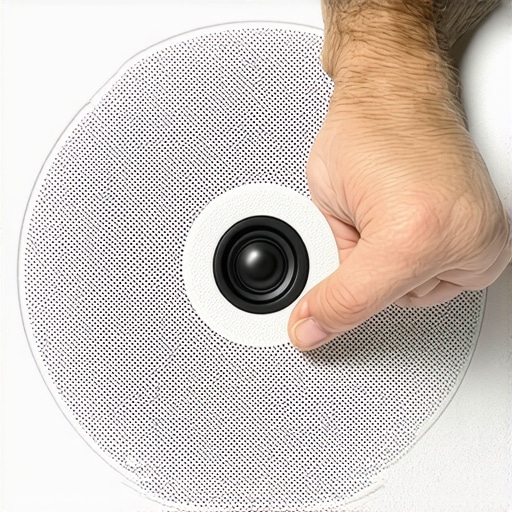 Close up of a hand pivoting an in-ceiling speaker tweeter for better sound imaging.