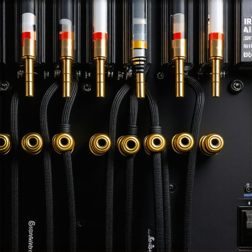 Properly connected speaker wires with banana plugs on an AV receiver to prevent short circuits.