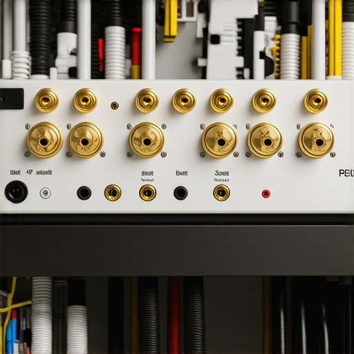 Close-up of labeled speaker cables and clean terminals on an AV receiver