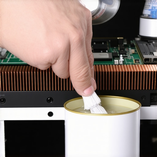 Close-up of cleaning dust from the interior of an AV receiver
