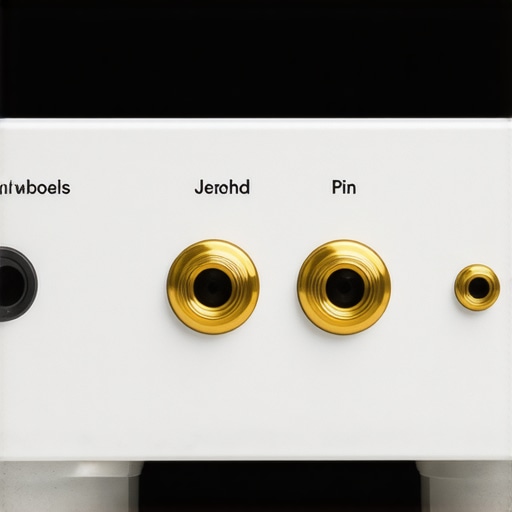 Close-up of clean gold-plated speaker terminals Professional view of high-quality gold binding posts on an amplifier