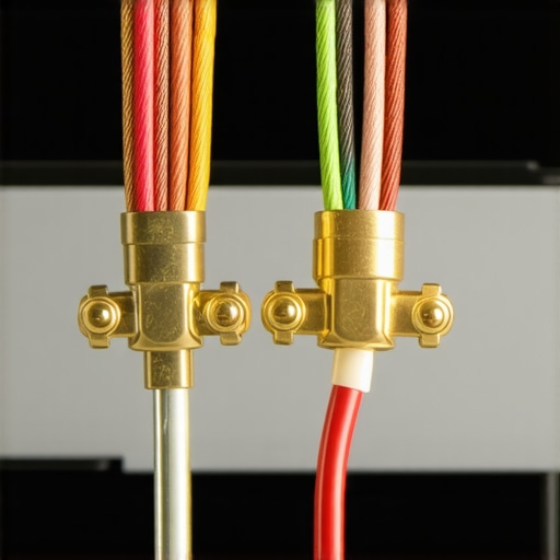 Comparing Speaker Wire Gauges A comparison of thick 14-gauge stranded speaker wire versus thin wire next to an AV receiver terminal.
