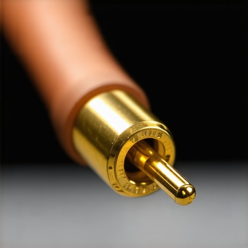 Close up of a clean gold-plated speaker connector vs an oxidized copper terminal