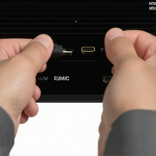 Close-up of HDMI ARC port connection on AV receiver