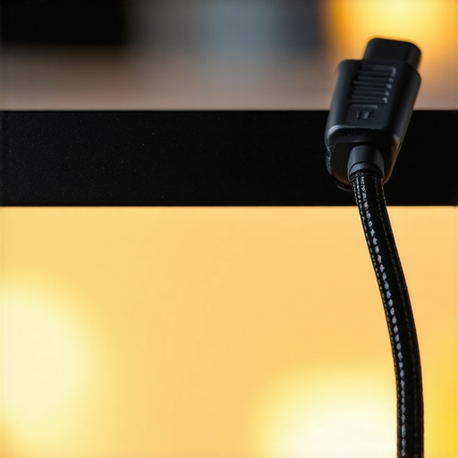 Close up of a ferrite bead clipped onto a power cable to reduce EMI noise.