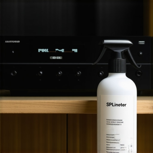 Close up of SPL meter and contact cleaner for AV receiver maintenance