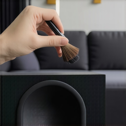 Using a soft brush to remove dust from a speaker tweeter driver