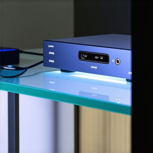 Close-up of a media hub with a premium HDMI cable connected for high-speed data transfer.