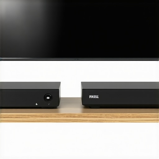 Close up of a GaN power adapter and linear power supply used for home theater optimization.