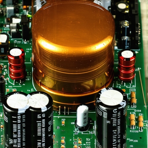 Close up view of the internal power supply components of a high-end audio amplifier.