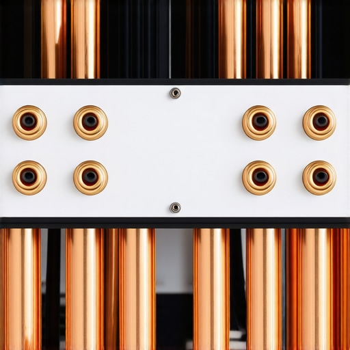 Close-up of professional speaker cable termination using spade lugs on an amplifier