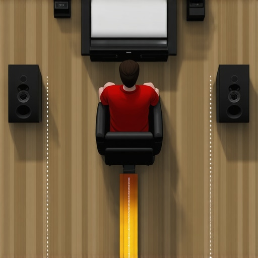 Top-down diagram showing 90-110 degree angle and 3-5 foot distance for home theater surround speakers