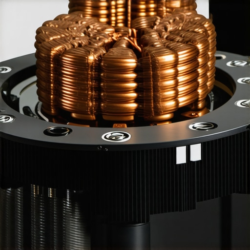 A toroidal transformer and heat sinks inside a high-end audio power amplifier