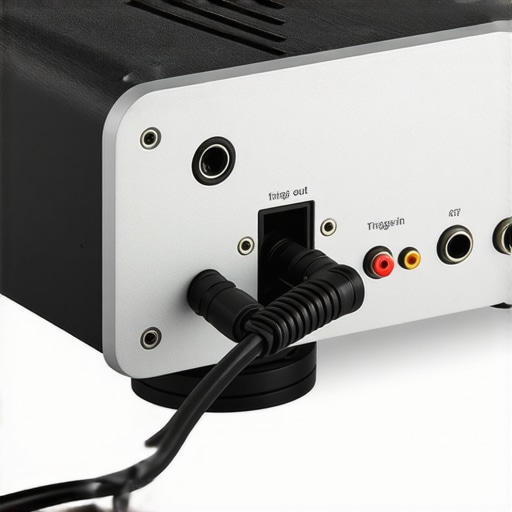 A 12V trigger cable being connected to an AV receiver to prevent speaker pops.