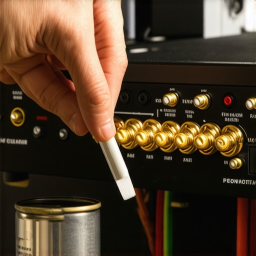 Cleaning speaker wire terminals to prevent oxidation and improve sound quality.