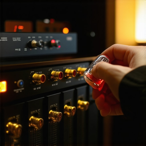 Technician cleaning AV receiver terminals with contact cleaner for better signal quality