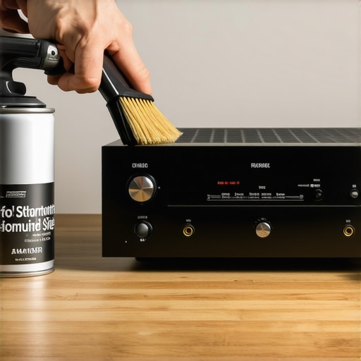 Cleaning dust and checking connections on a high-end AV receiver for better performance.