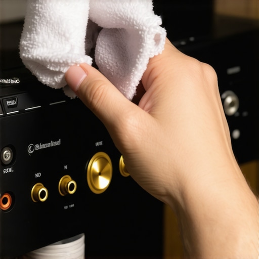 Maintaining clean audio connections Close-up of cleaning speaker terminals on an AV receiver to prevent oxidation