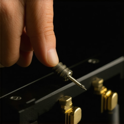 Technician cleaning copper oxidation from a high-end home theater receiver terminal