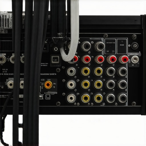A high-performance audio power amplifier with organized cables and proper spacing for heat dissipation.