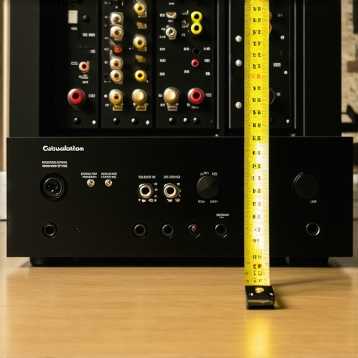Person measuring speaker distance in a home theater for manual calibration.