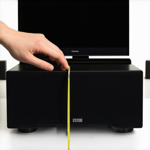 A person manually measuring speaker distance to fix home theater audio issues.