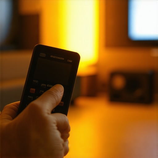 Person calibrating home theater speaker using an SPL meter