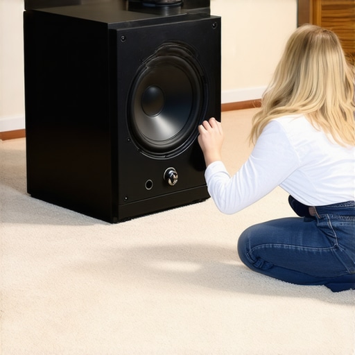 Manual Subwoofer Calibration and Tuning A person manually adjusting a subwoofer's phase and gain settings for better room integration.