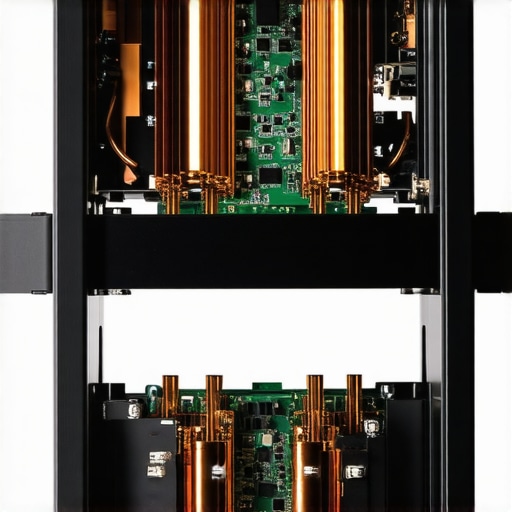 A detailed internal view of a high-efficiency power amplifier showing modern electronics.