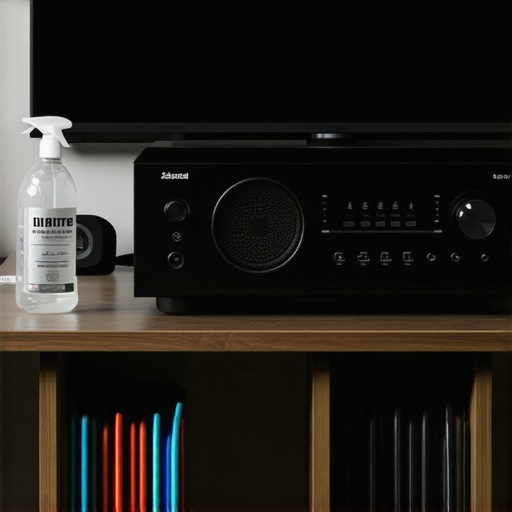 Close-up of audio gear maintenance including a cooling fan and contact cleaner on a receiver.