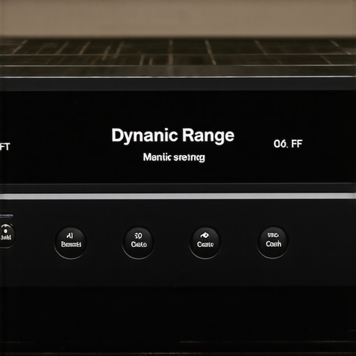 Close up of an AV receiver menu showing dynamic range settings being adjusted for better sound.