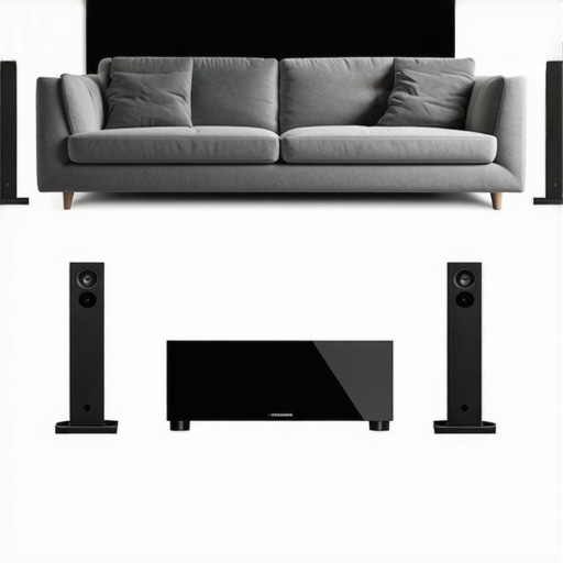 Professional home theater speaker placement showing proper distance from the seating area.