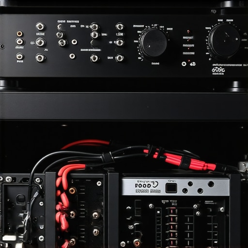 Close-up of an AV receiver in a rack with proper airflow and cable management.