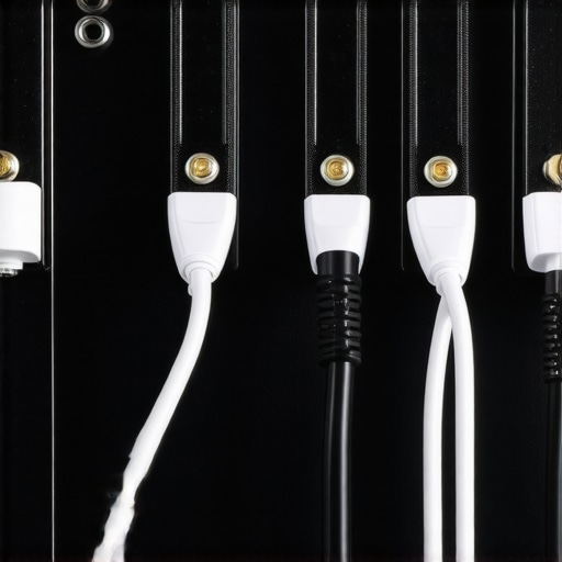 Optimized Cable Management for High-End AV Receivers Close-up showing proper 90-degree crossing of speaker and power cables behind an AV receiver.