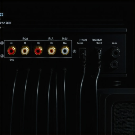 Close-up of AV receiver pre-outs and cooling fan for better performance