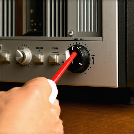 Applying electronic contact cleaner to a stereo volume control knob without opening the chassis.