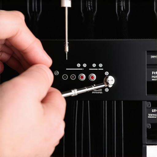 Precision Speaker Maintenance and Cable Labeling A technician performing maintenance on a high-fidelity speaker and organized audio cables.