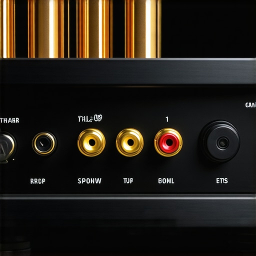 Rear panel of an audio receiver showing gold-plated connectors and high-quality speaker cables.