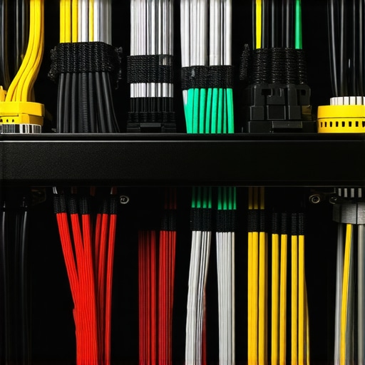 Expertly organized home theater rack wiring showing separation of power and signal cables.