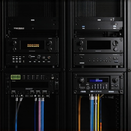High-end AV receiver and power amp setup with proper spacing and cooling
