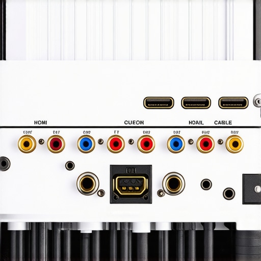 Close-up of organized HDMI and speaker wires connected to the back of a modern AV receiver to prevent signal interference.