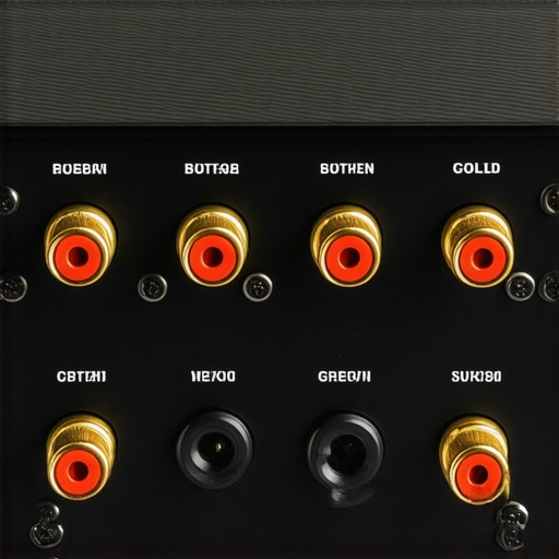 Close-up of speaker cables and terminals on a high-end AV receiver.