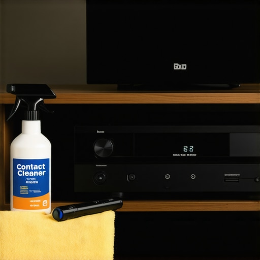 Close-up of cleaning tools and a screwdriver for AV receiver maintenance.