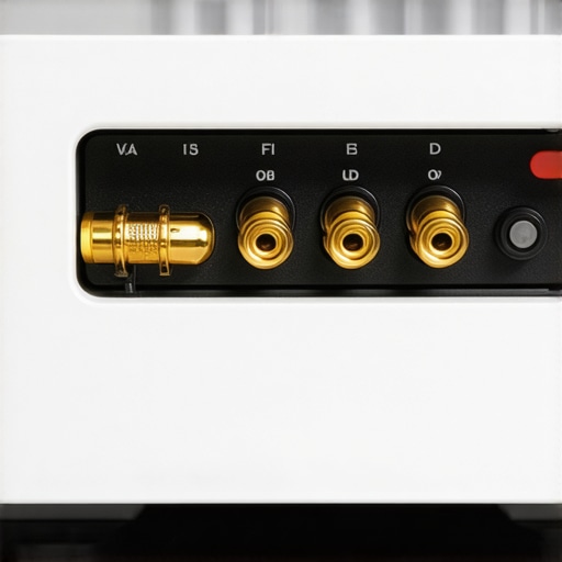 A close-up of a gold-plated banana plug connected to a speaker wire with heat shrink tubing for an airtight seal.